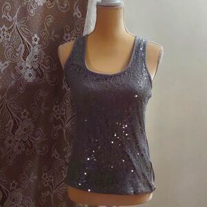 Studio Y Women's Size M tank top gray sequined and lace front party evening wear